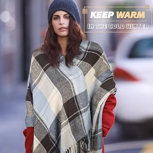 Loritta Winter Scarf for Women, Long Plaid Shawl Wraps Scarves Gifts | Large Fall Scarfs, Big Grid Tartan Blanket, Soft Warm Chunky Oversized, Lattice Tassels, Stocking Stuffers, Christmas gift - 6