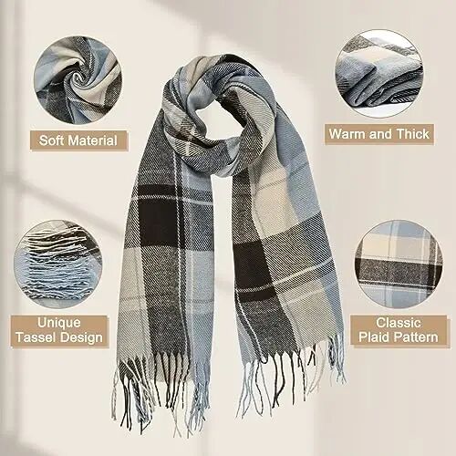 Loritta Winter Scarf for Women, Long Plaid Shawl Wraps Scarves Gifts | Large Fall Scarfs, Big Grid Tartan Blanket, Soft Warm Chunky Oversized, Lattice Tassels, Stocking Stuffers, Christmas gift - Loritta (1)