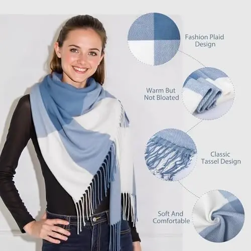 Loritta Winter Scarf for Women, Long Plaid Shawl Wraps Scarves Gifts | Large Fall Scarfs, Big Grid Tartan Blanket, Soft Warm Chunky Oversized, Lattice Tassels, Stocking Stuffers, Christmas gift - Loritta (1)