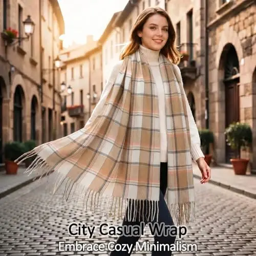 Loritta Womens Scarf Fashion Long Plaid Shawls Wraps Big Grid Winter Warm Lattice Large Scarves Gifts - 2
