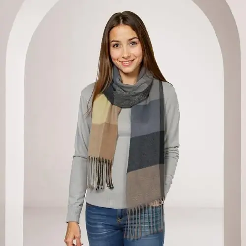 Loritta Womens Scarf Fashion Long Plaid Shawls Wraps Big Grid Winter Warm Lattice Large Scarves Gifts - 3