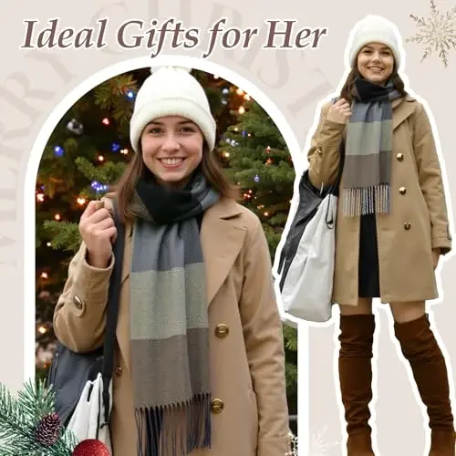 Loritta Womens Scarf Fashion Long Plaid Shawls Wraps Big Grid Winter Warm Lattice Large Scarves Gifts - 6