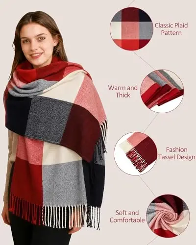 Loritta Womens Scarf Fashion Long Plaid Shawls Wraps Big Grid Winter Warm Lattice Large Scarves Gifts - 4