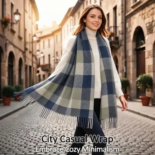 Loritta Womens Scarf Fashion Long Plaid Shawls Wraps Big Grid Winter Warm Lattice Large Scarves Gifts - 2