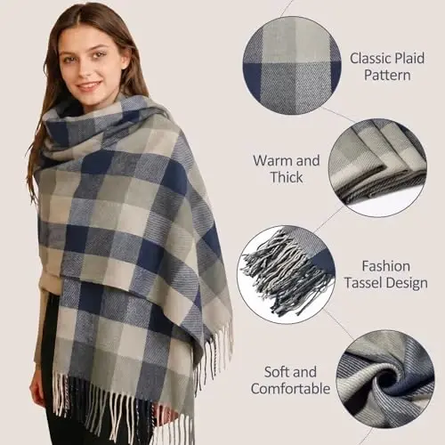 Loritta Womens Scarf Fashion Long Plaid Shawls Wraps Big Grid Winter Warm Lattice Large Scarves Gifts - 3