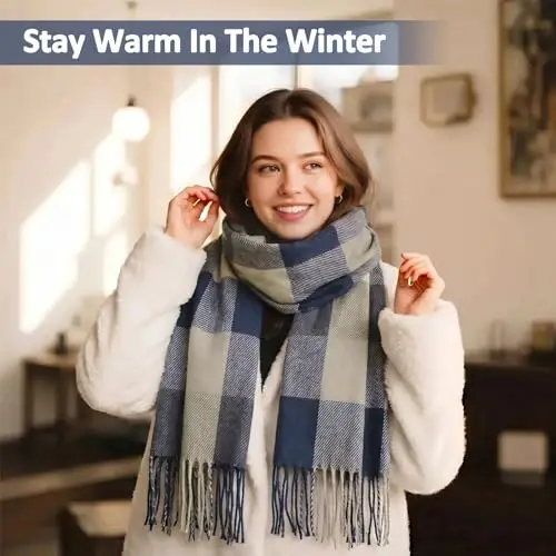 Loritta Womens Scarf Fashion Long Plaid Shawls Wraps Big Grid Winter Warm Lattice Large Scarves Gifts - 4