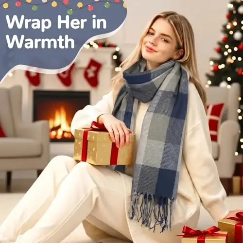 Loritta Womens Scarf Fashion Long Plaid Shawls Wraps Big Grid Winter Warm Lattice Large Scarves Gifts - 5