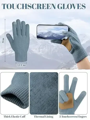 LOROME Ayollar Qishki Beanie Shlyapa Sharf Qo'lqoplar To'plami, Fleece Trikotaj Pompom Shlyapa Issiq Bo'yin Sharf Sensorli Ekranli Qo'lqoplar Qishki Sovg'a - 4