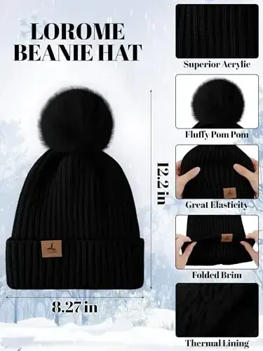 LOROME Ayollar Qishki Shapka Sharf Qo'lqoplar To'plami, Fleece Trikotaj Pompom Shapka Issiq Bo'yin Sharf Sensorli Qo'lqoplar Qishki Sovg'a - LOROME (1)