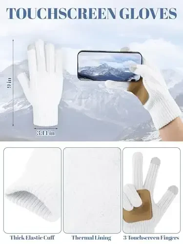 LOROME Women Winter Beanie Hat Scarf Gloves Set, Fleece Knitted Pompom Hat Warm Neck Scarf Touchscreen Gloves Winter Gift - 4