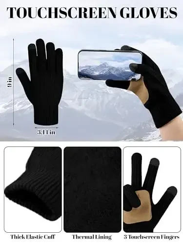 LOROME Women Winter Beanie Hat Scarf Gloves Set, Fleece Knitted Pompom Hat Warm Neck Scarf Touchscreen Gloves Winter Gift - 4