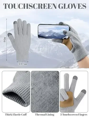 LOROME Women Winter Beanie Hat Scarf Gloves Set, Fleece Knitted Pompom Hat Warm Neck Scarf Touchscreen Gloves Winter Gift - 4