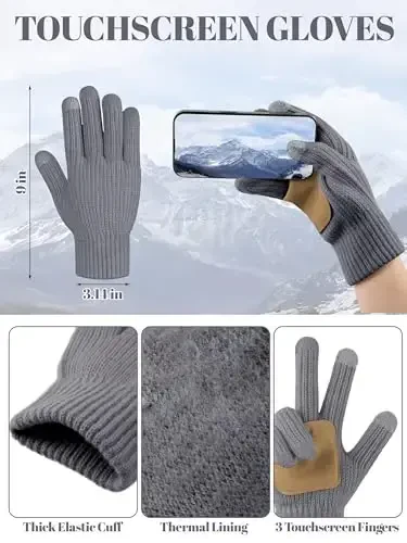 LOROME Women Winter Beanie Hat Scarf Gloves Set, Fleece Knitted Pompom Hat Warm Neck Scarf Touchscreen Gloves Winter Gift - 4