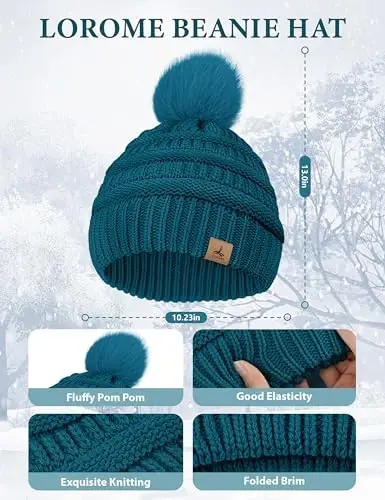 LOROME Winter Beanie Hat Scarf Gloves Set with Ear Muffs Warmer for Women | Winter Gift Sets for Women, One Size fits All, Touch Screen Gloves, Double Brim Winter Wear Accessories for Adult - LOROME (1)