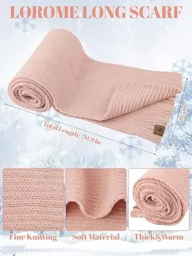 LOROME Women Winter Beanie Hat Scarf Gloves Set, Fleece Knitted Pompom Hat Warm Neck Scarf Touchscreen Gloves Winter Gift - 3