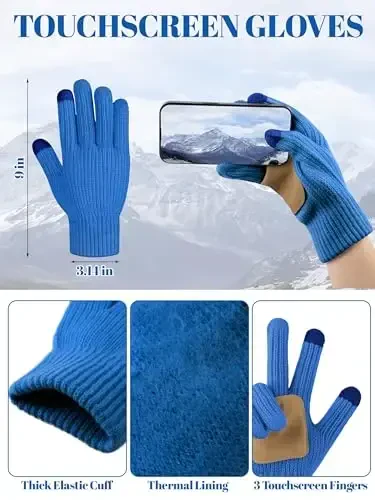 LOROME Women Winter Beanie Hat Scarf Gloves Set, Fleece Knitted Pompom Hat Warm Neck Scarf Touchscreen Gloves Winter Gift - 4