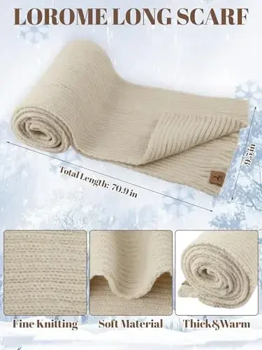 LOROME Women Winter Beanie Hat Scarf Gloves Set, Fleece Knitted Pompom Hat Warm Neck Scarf Touchscreen Gloves Winter Gift - 3