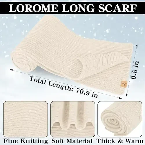 LOROME Women Winter Beanie Hat Scarf Gloves Set, Fleece Knitted Pompom Hat Warm Neck Scarf Touchscreen Gloves Winter Gift - 4