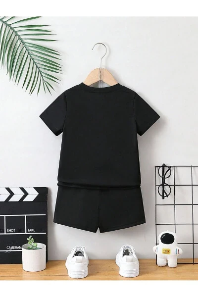 Los Angeles California Printed Cotton Kids Black Shorts T-shirt Set-Children Summer Cycling Collar - 3