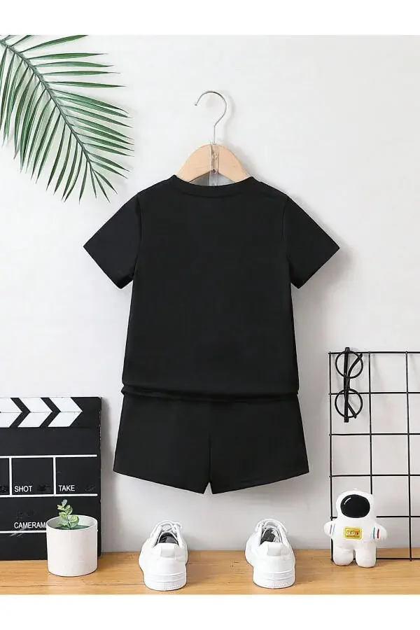 Los Angeles California Printed Cotton Kids Black Shorts T-shirt Set-Children Summer Cycling Collar - 3