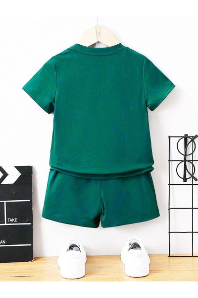 Los Angeles Cityofangels Printed Olive Green Children's Shorts T-shirt Set - Kids Summer Bike Neck - DUBU BUTİK (1)