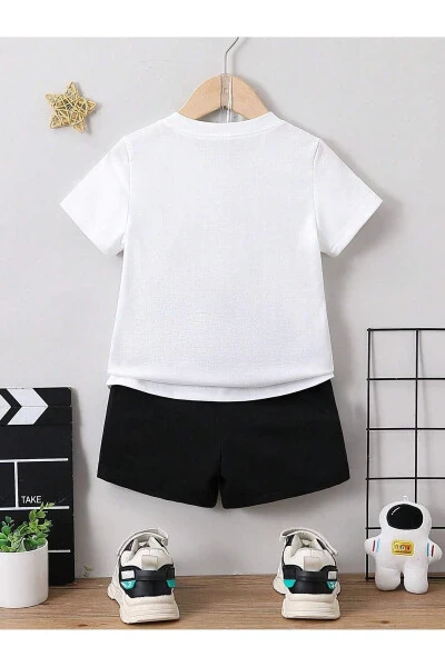 Los Angeles Kids Set - White T-shirt Black Shorts Printed Girl Boy Children Summer Polo Collar - 3