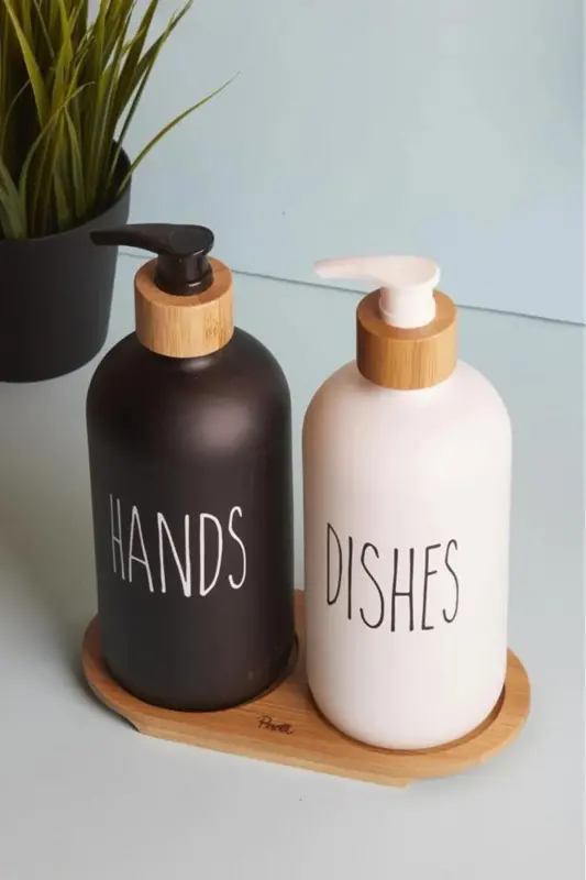 Losyon 2'li Qora-oq Oshxona Suyuq Sovunlik To'plami 500ml 500ml Bambuk Patnis - 1