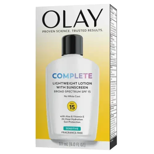 Лосьон для лица Olay с солнцезащитным кремом для чувствительной кожи, полный ежедневный увлажняющий крем для лица с SPF 15, защита от солнца, 6 жидких унций - 11