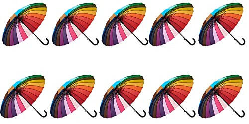 Lot of 10 Variety To Go Color Wheel Umbrella Rainbow Umbrella Sunshade Rain Umbrella (Straight or Hook Handle) Wholesale price - 1