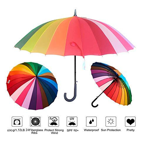 Lot of 10 Variety To Go Color Wheel Umbrella Rainbow Umbrella Sunshade Rain Umbrella (Straight or Hook Handle) Wholesale price - 6