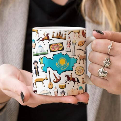 Lotacy Kazakhstan Symbols Coffee Mug With Map Flag, Kazakhstan Flag Ceramic Mug 11 oz Coffee Mug, Kazakhstan Souvenir and Gifts, Gift Idea for Kazakh Men and Women - 4