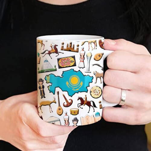 Lotacy Kazakhstan Symbols Coffee Mug With Map Flag, Kazakhstan Flag Ceramic Mug 11 oz Coffee Mug, Kazakhstan Souvenir and Gifts, Gift Idea for Kazakh Men and Women - 5