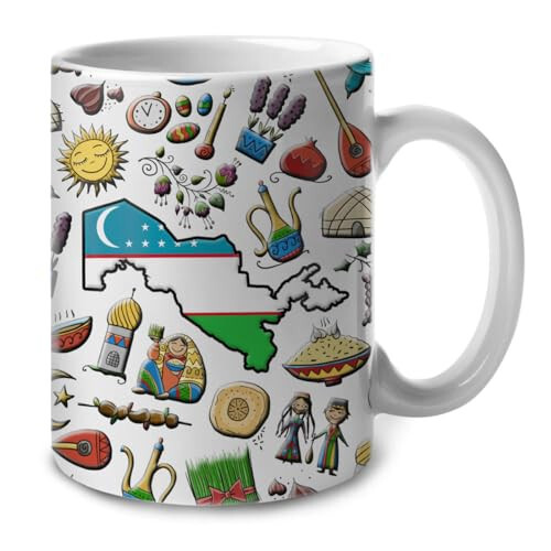 Lotacy Uzbekistan Symbols Coffee Mug With Map Flag, Uzbekistan Flag Ceramic Mug 11 oz Coffee Mug, Uzbekistan Souvenir and Gifts, Gift Idea for Uzbek Men and Women - 1