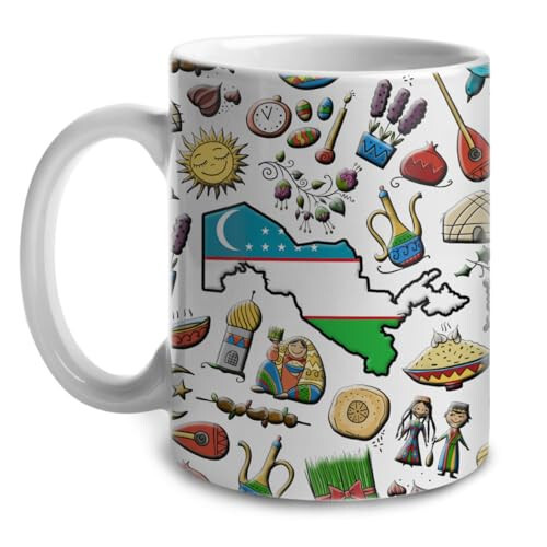 Lotacy Uzbekistan Symbols Coffee Mug With Map Flag, Uzbekistan Flag Ceramic Mug 11 oz Coffee Mug, Uzbekistan Souvenir and Gifts, Gift Idea for Uzbek Men and Women - 2