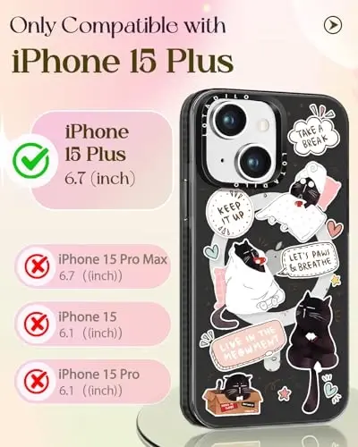 Lotadilo для iPhone 15 Plus Чехол для женщин - Девушек Kawaii Дизайн Совместимый с Magsafe Магнитный Держатель Кольца Подставка Черный Кот Чехлы для Телефона Эстетика Девичий TPU Funda для 15 Plus - 2