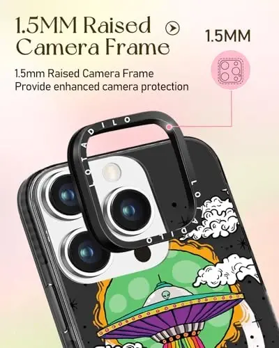 Lotadilo для iPhone 15 Pro чехол для женщин - девушек Kawaii дизайн совместимый с Magsafe магнитным кольцом держателем подставкой НЛО инопланетные телефонные чехлы эстетичный девчачий TPU Funda для 15 Pro - 3