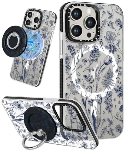Lotadilo для iPhone 15 Pro для женщин - Girls Kawaii Design, совместимый с Magsafe Magnetic Ring Holder Stand Line Flower Phone Covers Aesthetic Girly TPU Funda для 15 Pro 