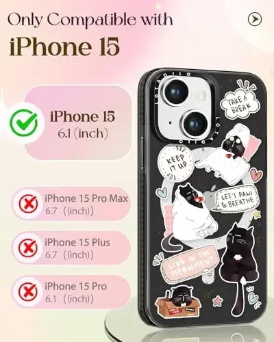 Lotadilo for iPhone 15 Case for Women - Girls Kawaii Design Compatible with Magsafe Magnetic Ring Holder Stand Black Cat Phone Covers Aesthetic Girly TPU Funda for 15 - 2