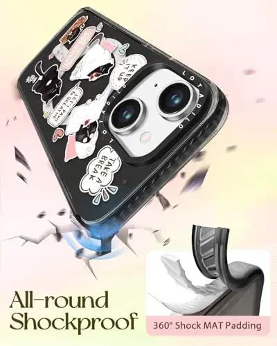 Lotadilo for iPhone 15 Case for Women - Girls Kawaii Design Compatible with Magsafe Magnetic Ring Holder Stand Black Cat Phone Covers Aesthetic Girly TPU Funda for 15 - 6