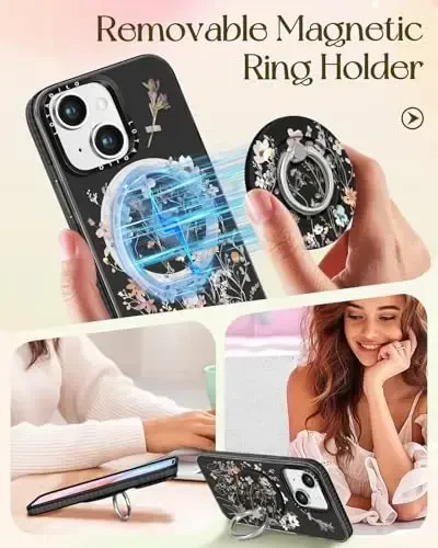 Lotadilo for iPhone 15 Case for Women - Girls Kawaii Design Compatible with Magsafe Magnetic Ring Holder Stand Foral Flower Phone Covers Aesthetic Girly TPU Funda for 15 - 4