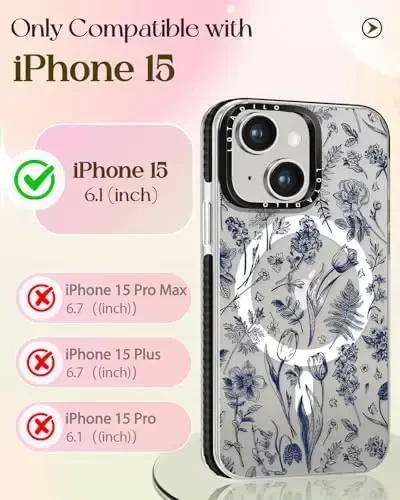 Lotadilo for iPhone 15 Case for Women - Girls Kawaii Design Compatible with Magsafe Magnetic Ring Holder Stand Line Flower Phone Covers Aesthetic Girly TPU Funda for 15 