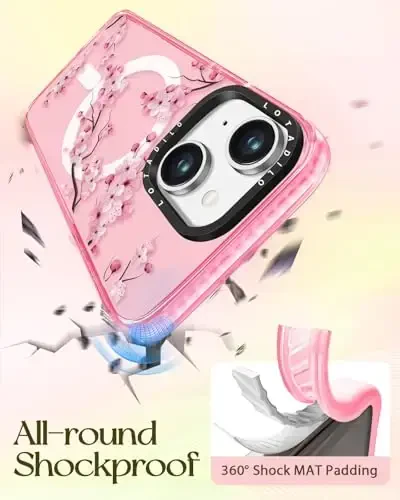 Lotadilo for iPhone 15 Case for Women - Girls Kawaii Design Compatible with Magsafe Magnetic Ring Holder Stand Peach Blossom Phone Covers Aesthetic Girly TPU Funda for 15 - 6