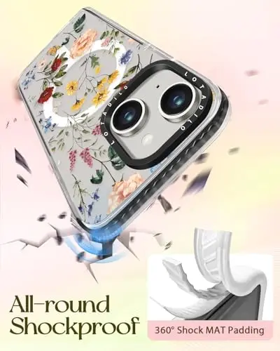Lotadilo for iPhone 15 Case for Women - Girls Kawaii Design Compatible with Magsafe Magnetic Ring Holder Stand Retro Flower Phone Covers Aesthetic Girly TPU Funda for 15 - 6