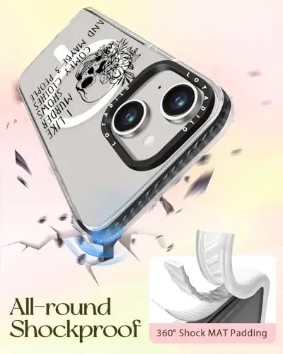 Lotadilo for iPhone 15 Case for Women - Girls Kawaii Design Compatible with Magsafe Magnetic Ring Holder Stand Skull Skeleton Phone Covers Aesthetic Girly TPU Funda for 15 - 6