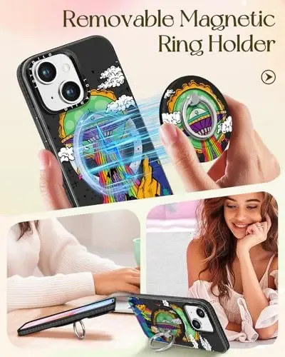 Lotadilo for iPhone 15 Case for Women - Girls Kawaii Design Compatible with Magsafe Magnetic Ring Holder Stand UFO Alien Phone Covers Aesthetic Girly TPU Funda for 15 - 4