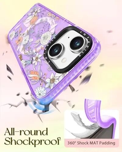 Lotadilo for iPhone 15 Plus ayollar uchun g'ilof - Qizlar Kawaii dizayni Magsafe magnit halqali ushlagichli binafsha gul gul telefon qopqoqlari estetik girly TPU Funda 15 Plus bilan mos keladi - 6