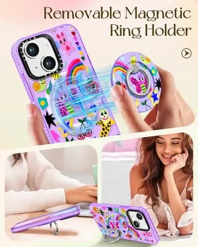 Lotadilo for iPhone 15 Plus Case for Women - Girls Kawaii Design Compatible with Magsafe Magnetic Ring Holder Stand Art Crayon Painting Phone Covers Aesthetic Girly TPU Funda for 15 Plus - 4