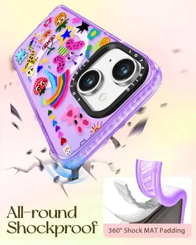 Lotadilo for iPhone 15 Plus Case for Women - Girls Kawaii Design Compatible with Magsafe Magnetic Ring Holder Stand Art Crayon Painting Phone Covers Aesthetic Girly TPU Funda for 15 Plus - 6