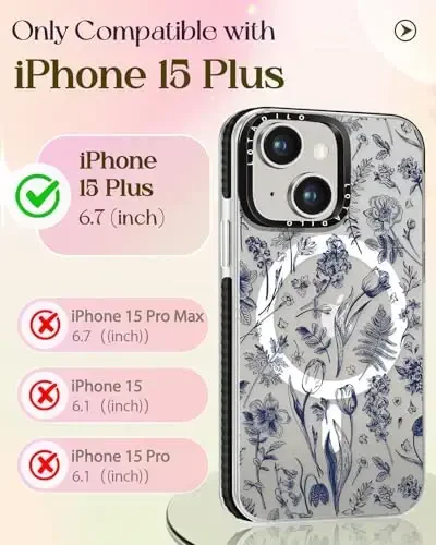 Lotadilo for iPhone 15 Plus Case for Women - Girls Kawaii Design Compatible with Magsafe Magnetic Ring Holder Stand Line Flower Phone Covers Aesthetic Girly TPU Funda for 15 Plus - LOTADILO (1)