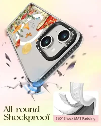 Lotadilo for iPhone 15 Plus Case for Women - Girls Kawaii Design Compatible with Magsafe Magnetic Ring Holder Stand Mushrooms Butterflies Phone Covers Aesthetic Girly TPU Funda for 15 Plus - 1